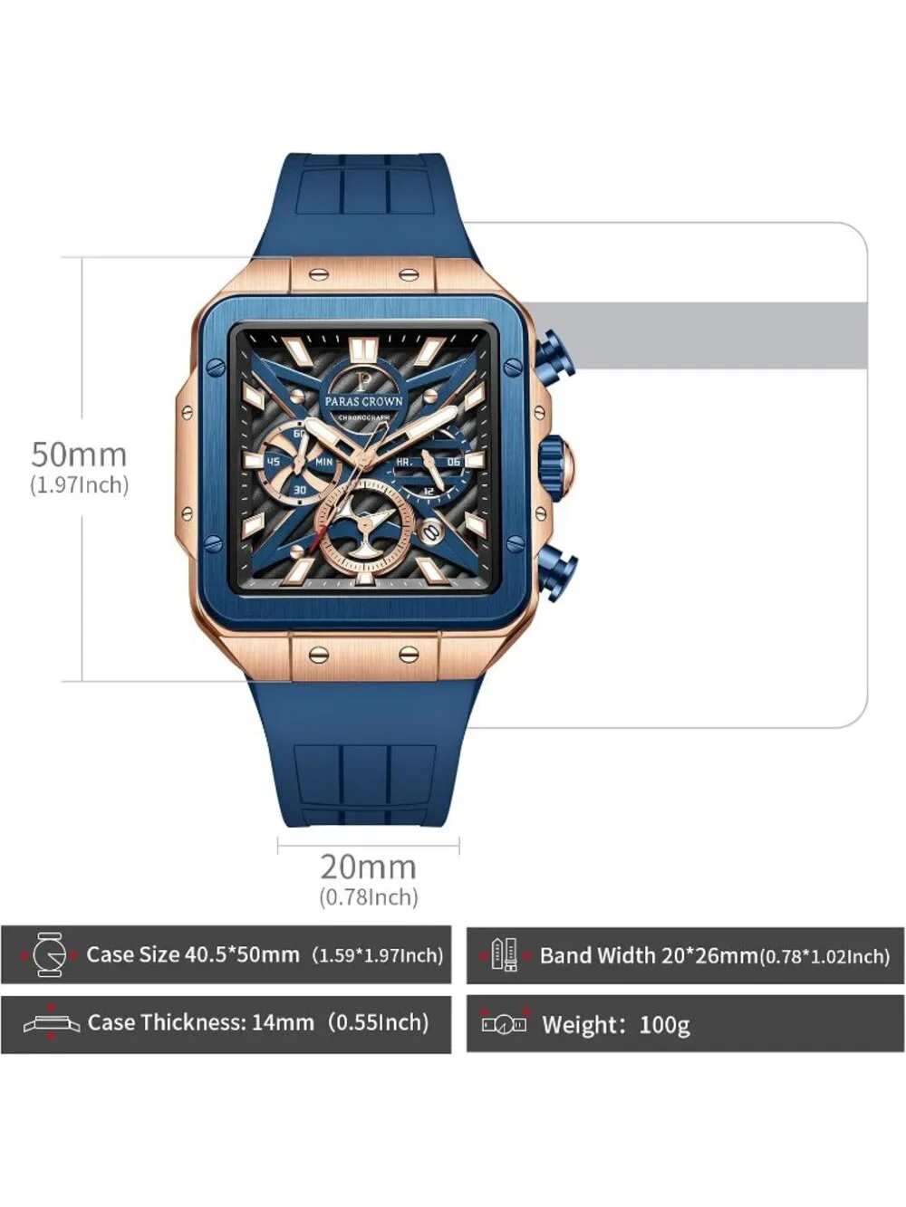 Men's Blue Fashion 5ATM Waterproof Quartz Luxury Chronograph Analog Wrist Watch